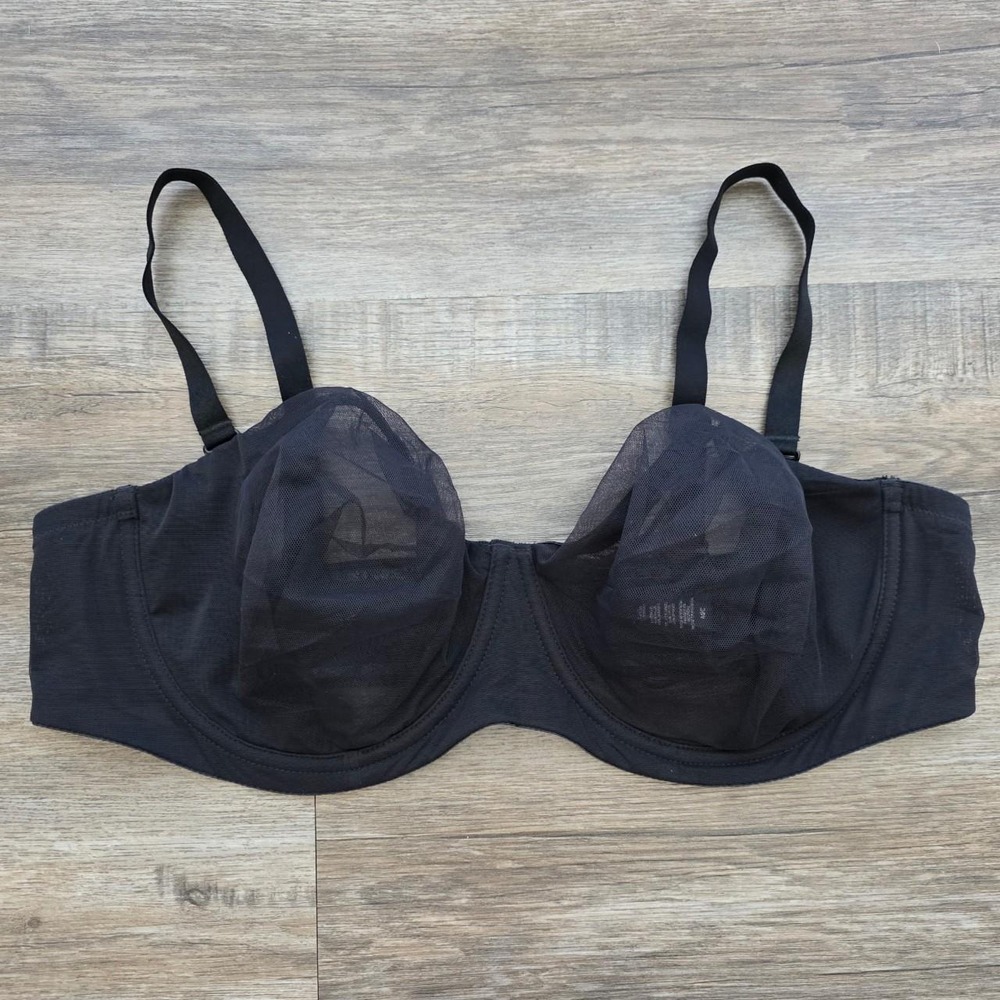 SKIMS Mesh Black Convertible Strapless Underwire Bra 40C Sheer Unlined Multiway